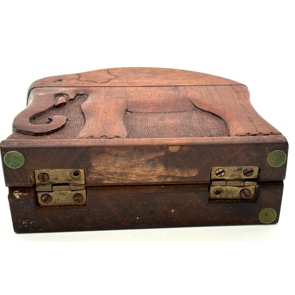 Vintage Wooden Elephant Cigarette Case Hand Carved Holder Storage Hinged - Picture 11 of 16